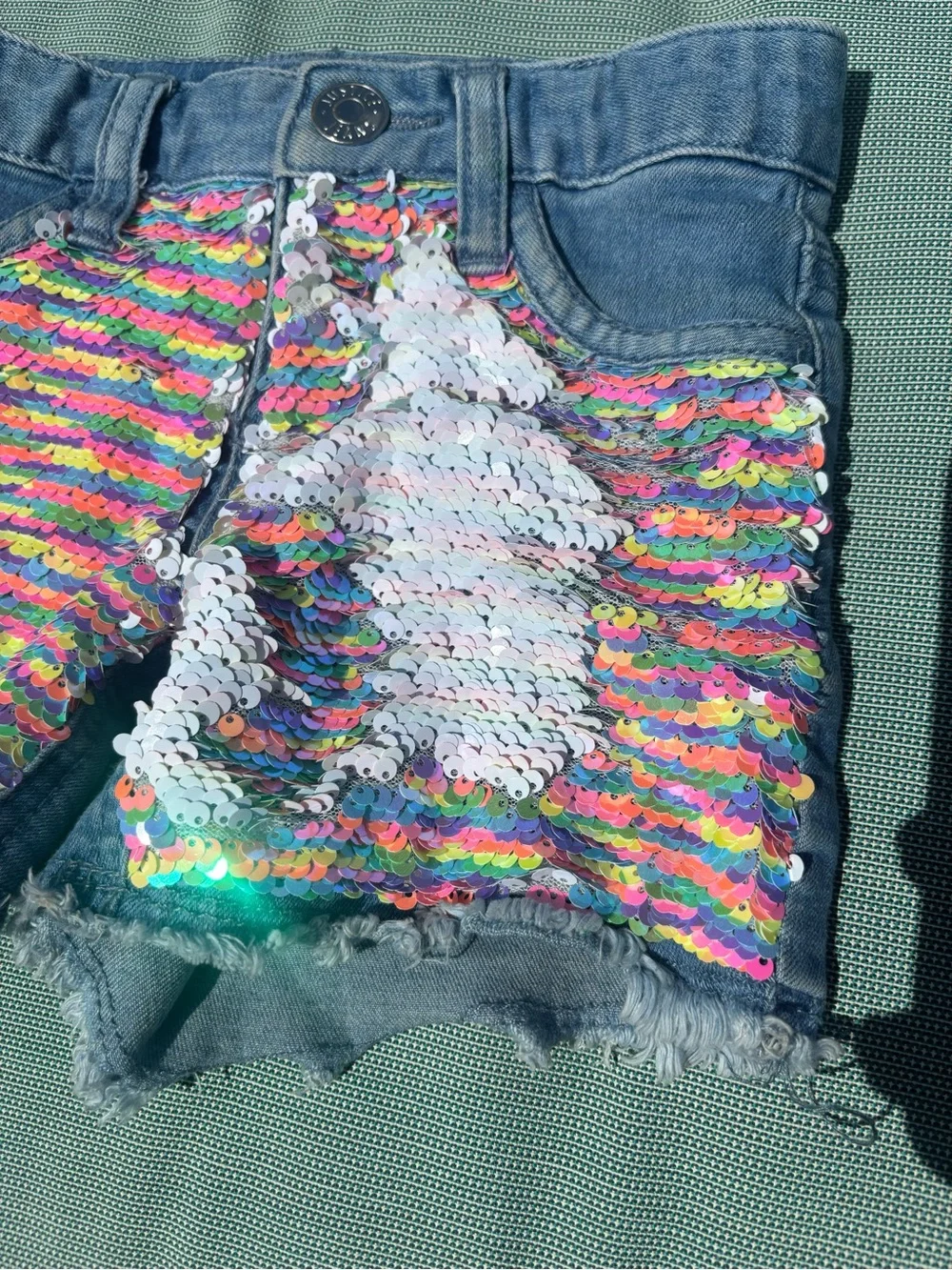 Justice Blue Denim Shorts with Multicolor Sequin Panels
